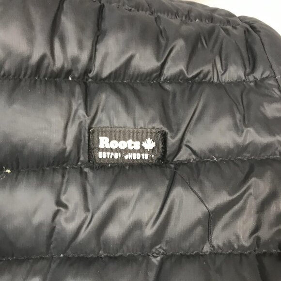 Roots Coat Womens Medium Black Long Hooded Down Puffer Parka Full Zip 90/10 Down - Picture 2 of 9